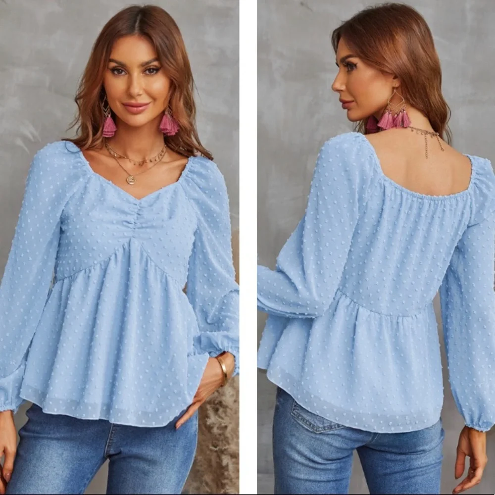 Swiss Dot Flounce Sleeve Blouse - Picture 3 of 4